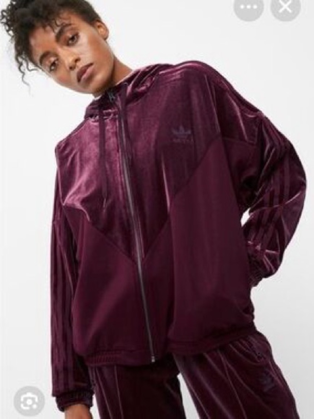 adidas Burgundy Velvet Hooded Track Jacket
